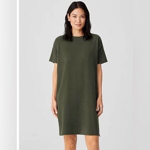 Eileen Fisher System Olive Green Viscose Jersey Midi T-shirt Dress